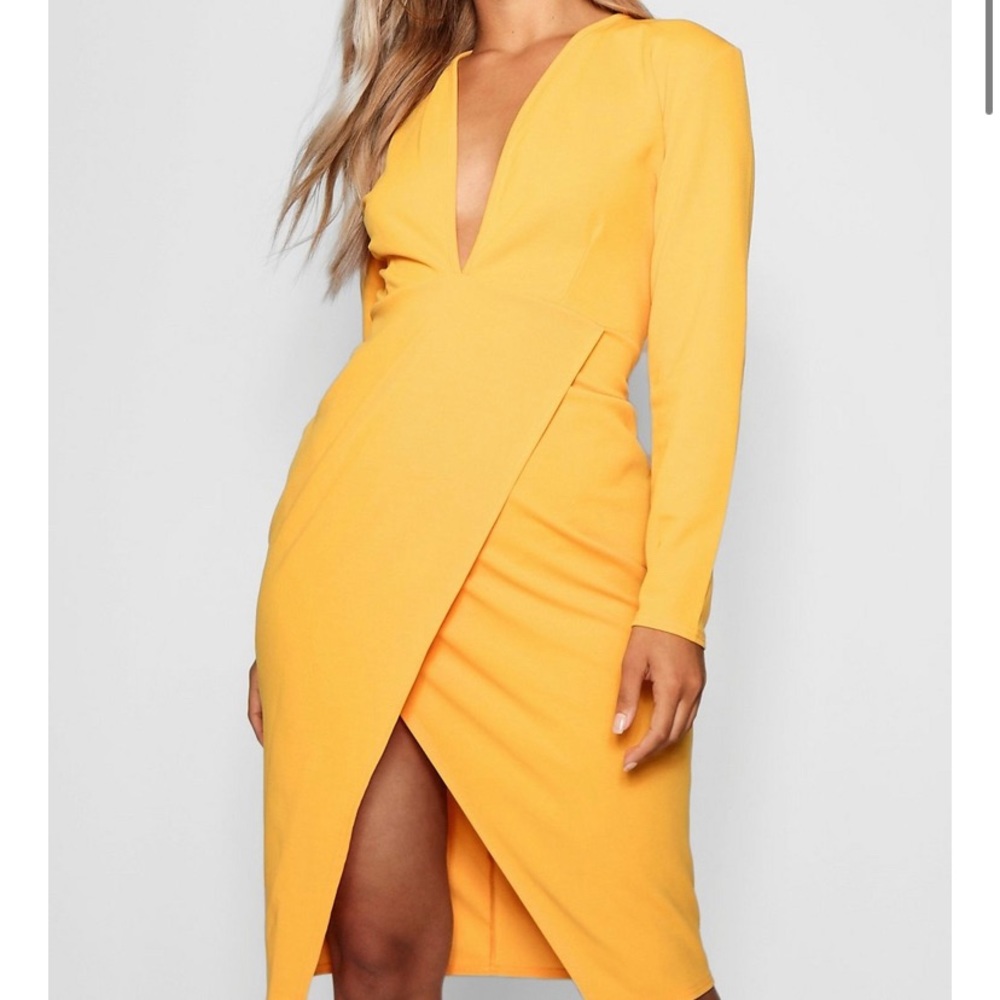 RED RED RED PLUNGE MIDI DRESS